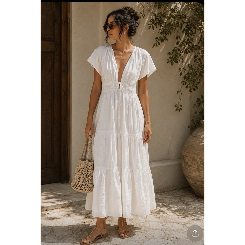 NWT Young Fabulous & Broke White Tiered Maxi Dress Resort Prairie Cottagecore S